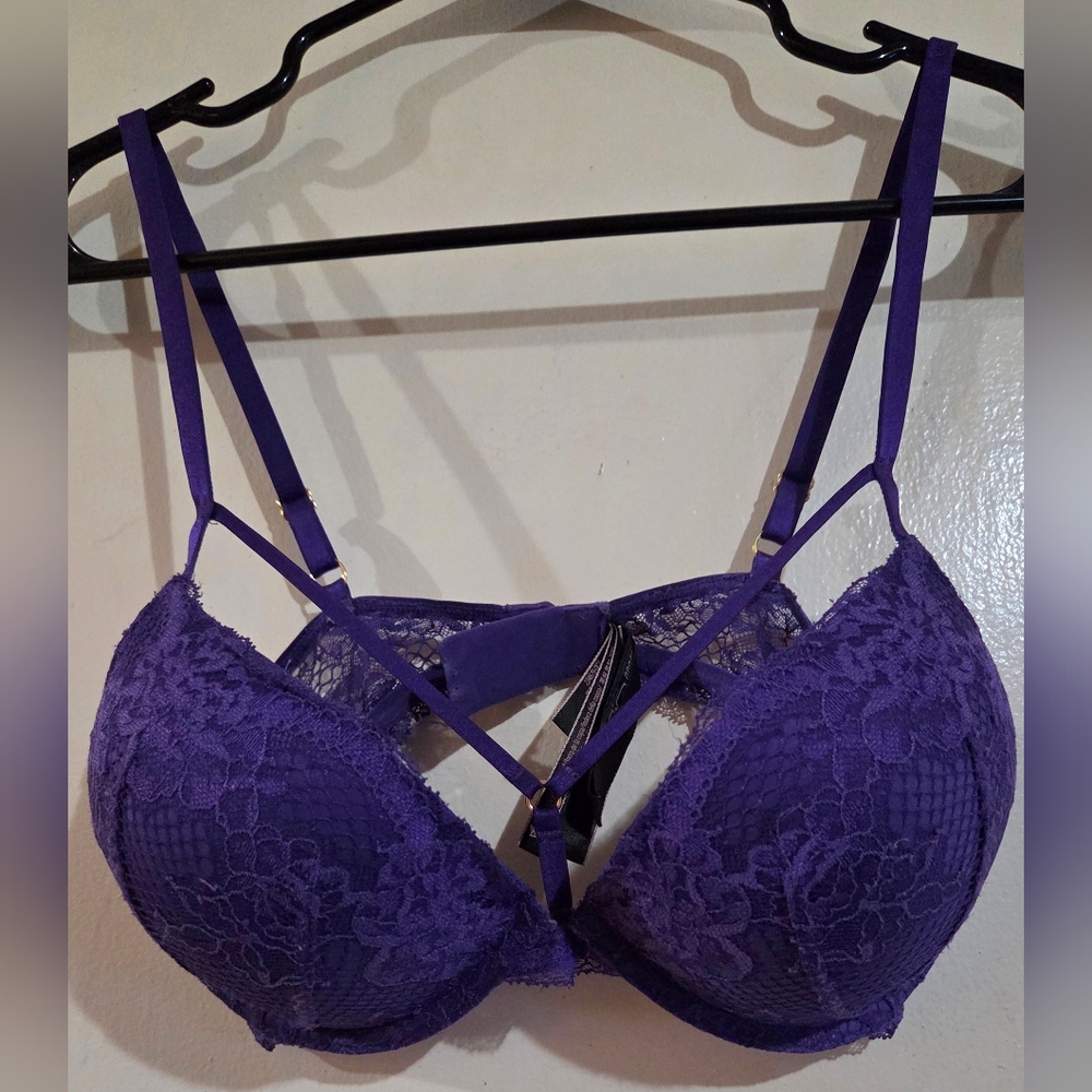 Victoria's Secret Bombshell Plunge Purple Lace Bra Size 34C